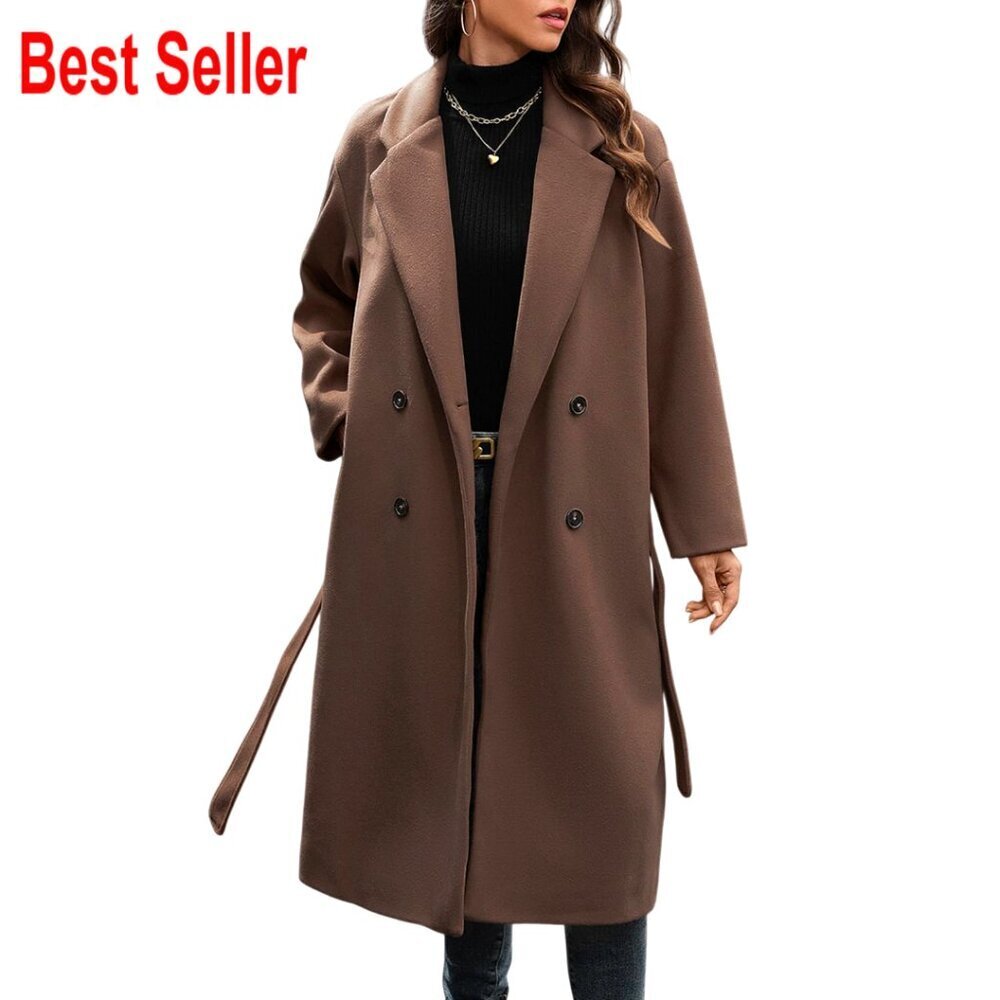 Wool Blend Peacoat Double Breasted Trench Coat Classic Chic Winter Outerwear